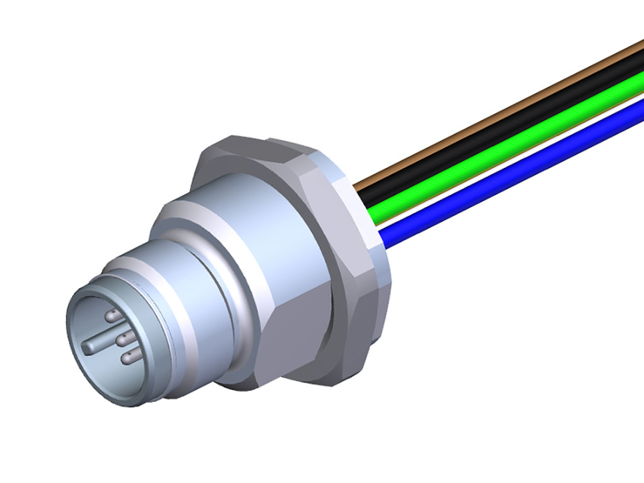 Ultra-Lock 2.0 (M12) Receptacle, 5 Poles, Male (Straight) to Leads, A-Coded, Back Panel Mount, M16 Mounting Threads, 0.50m (1.64') Length