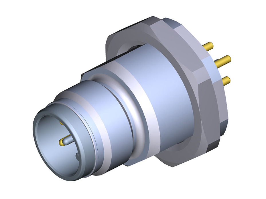 Ultra-Lock 2.0 (M12) Receptacle, 5 Poles, Male (Straight), A-Coded, Back Panel Mount, M16 Mounting Threads, PCB Pins