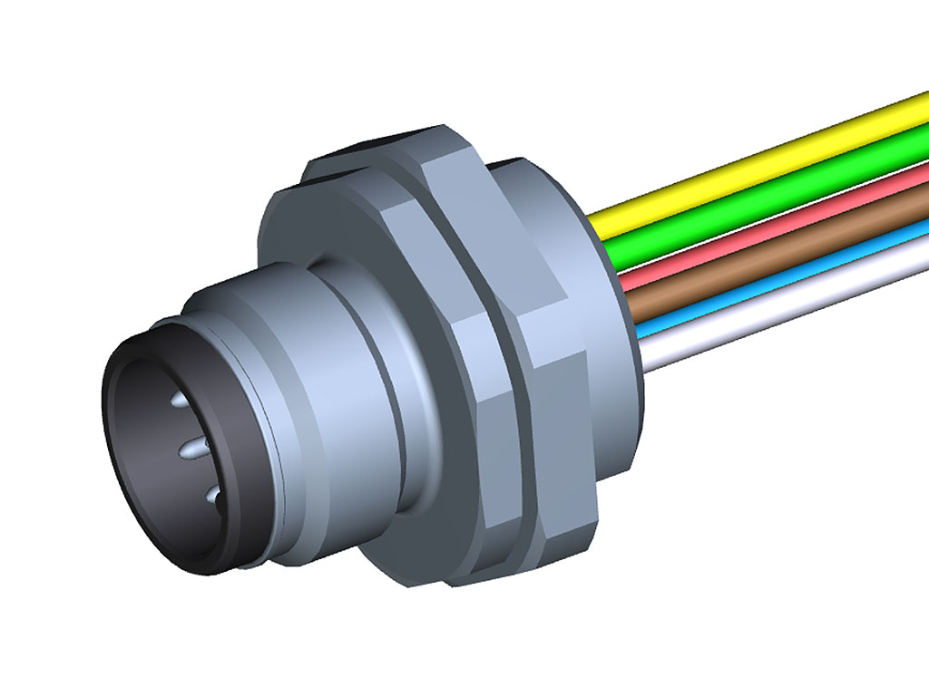 Ultra-Lock 2.0 (M12) Receptacle, 8 Poles, Male (Straight) to Leads, A-Coded, Front Panel Mount, PG9 Mounting Threads, 0.30m (11.81") Length