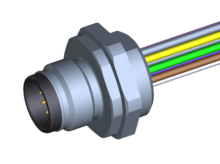 Ultra-Lock 2.0 (M12) Receptacle, 12 Poles, Male (Straight) to Leads, A-Coded, Front Panel Mount, M16 Mounting Threads, 0.30m (11.81") Length