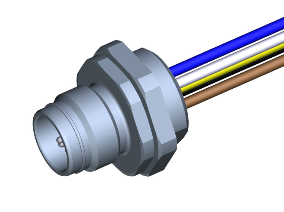 Ultra-Lock 2.0 (M12) Receptacle, 5 Poles, Male (Straight) to Leads, A-Coded, Front Panel Mount, M16 Mounting Threads, 0.50m (1.64') Length