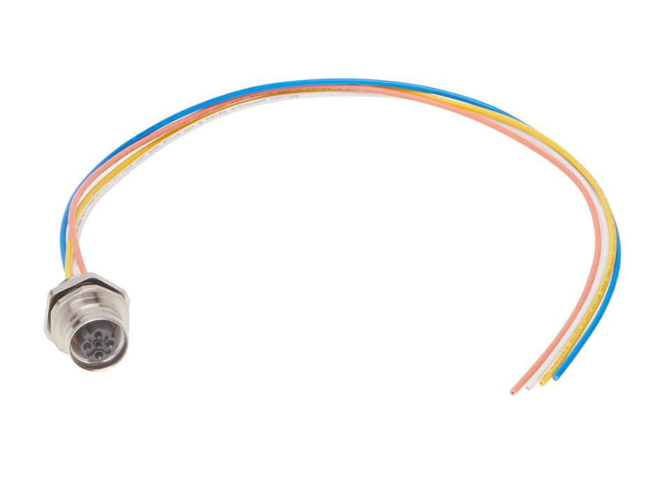 Ultra-Lock 2.0 (M12) Receptacle, 4 Poles, Female (Straight) to Leads, D-Coded, Front Panel Mount, PG9 Mounting Threads, 0.30m (11.81") Length