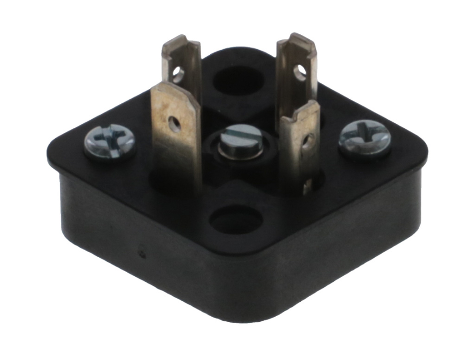 mPm DIN Base, Form A-18mm, B20 Base, 3 Pole Plus Ground Terminal, 250V AC/300V DC, Black, Nitrile Gasket with Screw, UL94-V0 Rated