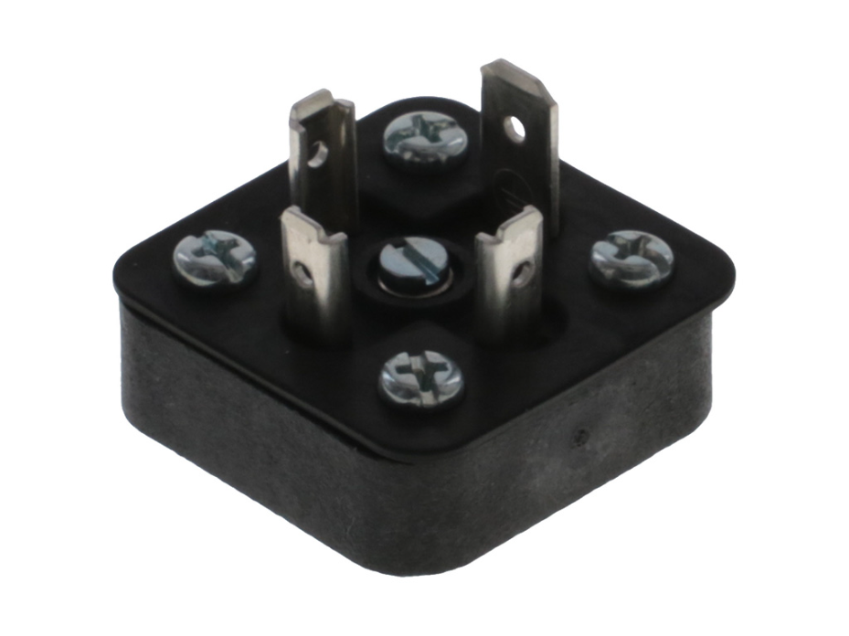 mPm DIN Base, Form A-18mm, B26 Base, 3 Pole Plus Ground Terminal, 250V AC/300V DC, Black, Nitrile Gasket with Screw, UL94-V0 Rated