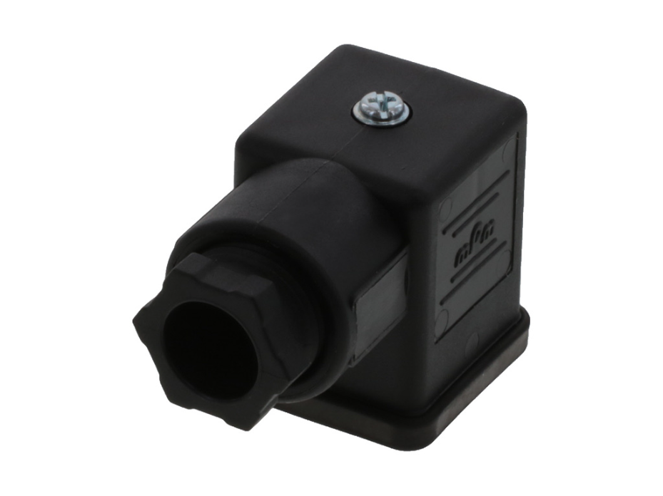 mPm DIN Valve Connector, Form A-18mm, PG11 Internal Threads, 3 Pole, H12 Ground Position, Black, Nitrile Profile Gasket and Screw, Mounted, Bulk Pack