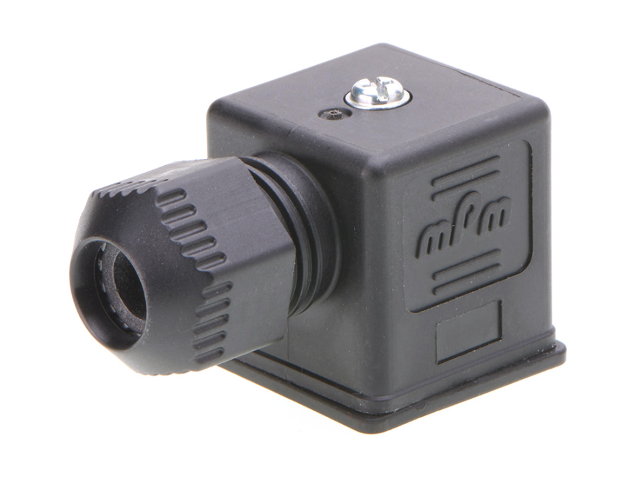 mPm DIN Valve Connector, Form A-18mm, External Thread, 2 Pole Plus Ground Terminal, 250V AC/300V DC, Nitrile Gasket, Mounted, Bulk Pack