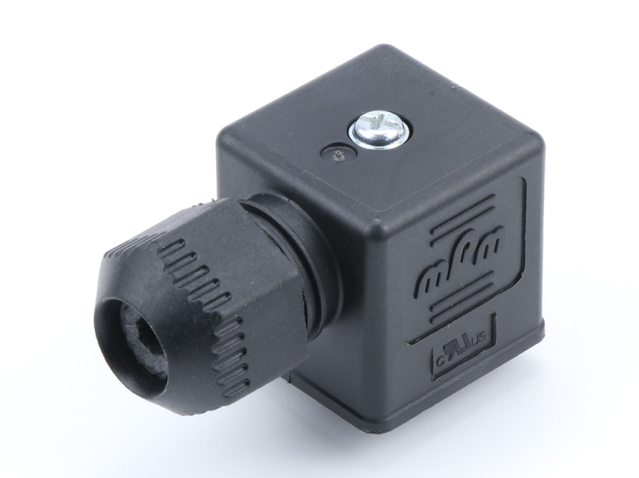 mPm DIN Valve Connector, Form A-18mm, External Thread, 3 Pole Plus Ground Terminal, 250V AC/DC, Black, Integrated Nitrile Gasket, UL94-V0 Rated, Bulk Pack, Mounted