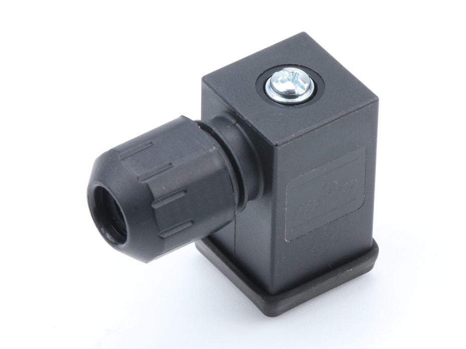 mPm DIN Valve Connector, Form C-8mm, External Thread, 2 Pole Plus Ground Terminal, 250V AC/DC, Black, Profiled Nitrile Gasket, UL94-V0 Rated, Bulk Pack, Mounted