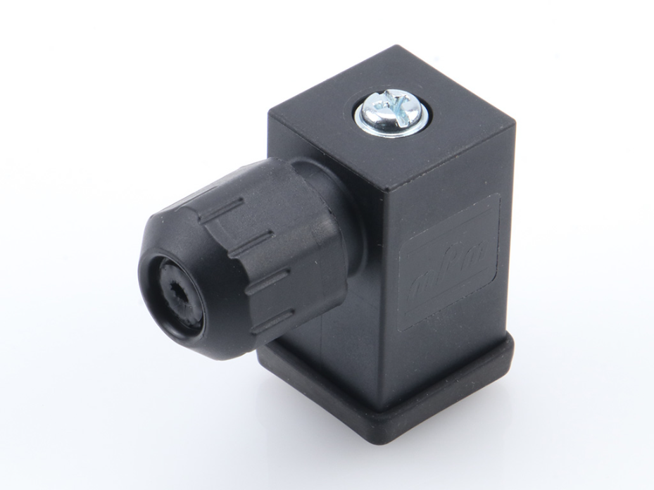 mPm DIN Valve Connector, Form C-Micro 9.4mm, External Thread, 2 Pole Plus Ground Terminal, 250V AC/DC, Black, Profiled Nitrile Gasket, UL94-V0, Single Bag, Unmounted