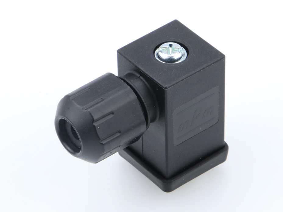 mPm DIN Valve Connector, Form C-Micro 9.4mm, External Thread, 2 Pole Plus Ground Terminal, 250V AC/DC, Black, Nitrile Gasket, Bulk Pack, Mounted