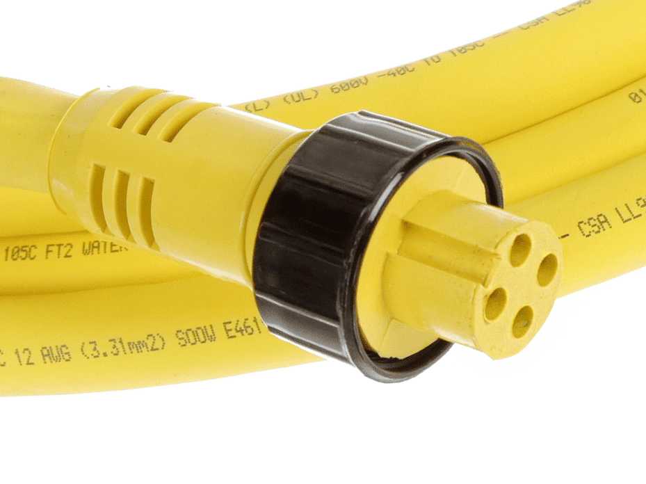 Quick-Change Single-Ended Cordset, 4 Poles, Female (Straight) to Pigtail, 12 AWG, Yellow CPE Cable, 3.66m (12.0') Length