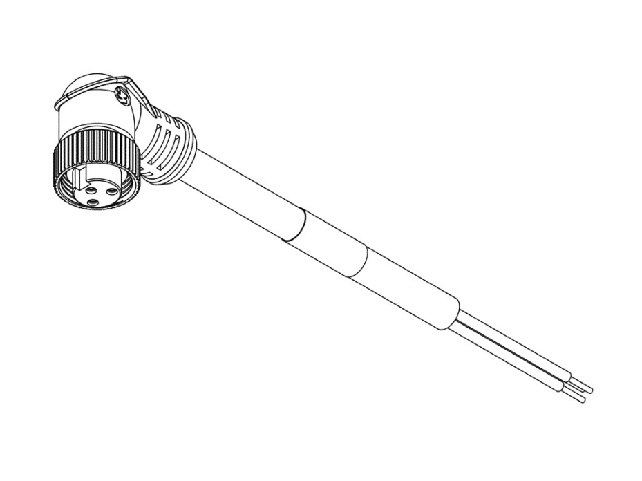 Mini-Change A-Size Single-Ended Cordset, 3 Poles, Female (90°) to Pigtail, 16 AWG, Yellow PVC Cable, 6.10m (20.0') Length