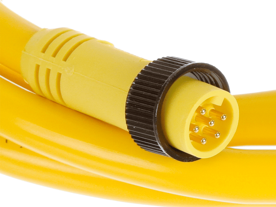 Mini-Change A-Size Single-Ended Cordset, 6 Poles, Male (Straight) to Pigtail, 16 AWG, Yellow PVC Cable, 1.83m (6.0') Length