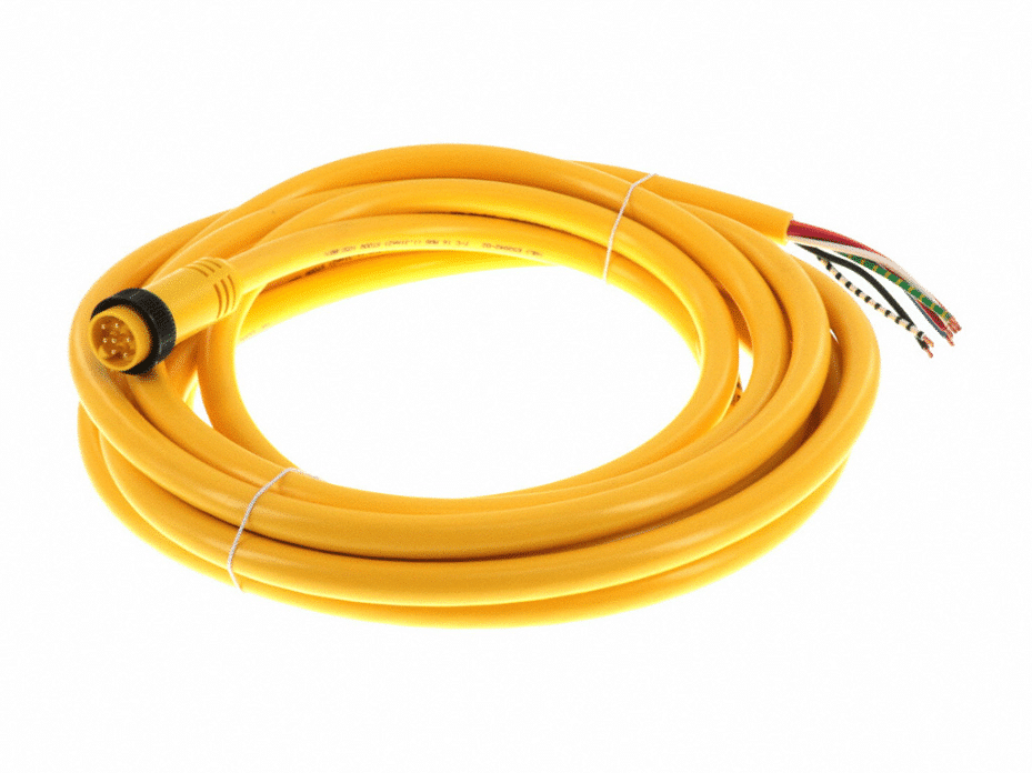 Mini-Change B-Size Single-Ended Cordset, 7 Poles, Male (Straight) to Pigtail, 16/7 AWG, Yellow PVC Cable, 3.66m (12.0') Length