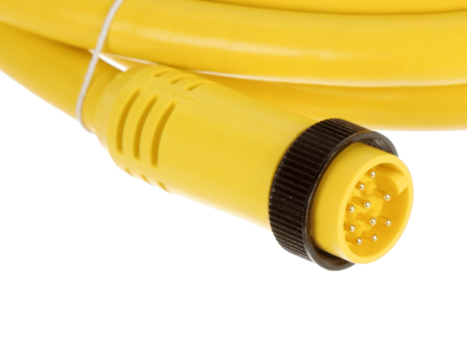 Mini-Change C-Size Single-Ended Cordset, 10 Poles, Male (Straight) to Pigtail, 16 AWG, Yellow PVC Cable, 3.66m (12.0') Length
