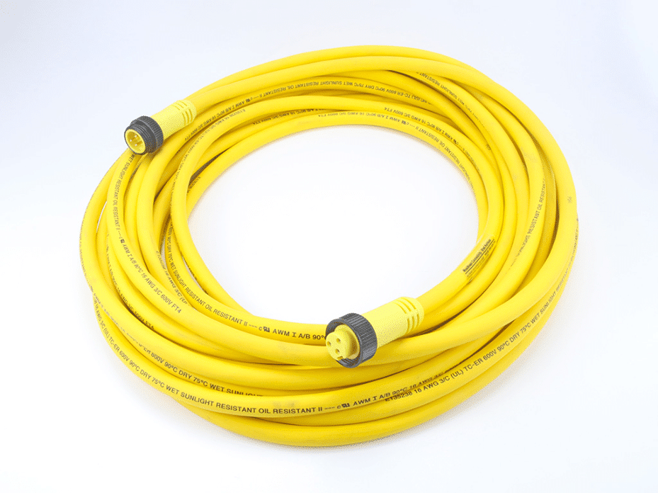 Mini-Change A-Size Double-Ended Cordset, 3 Poles, Male (Straight) to Female (Straight), 16 AWG, Yellow TPE Cable, 12.0m (6.56') Length