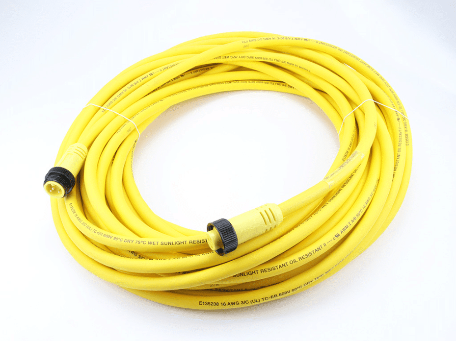 Mini-Change A-Size Double-Ended Cordset, 3 Poles, Male (Straight) to Female (Straight), 16 AWG, Yellow TPE Cable, 18.0m (59.05') Length