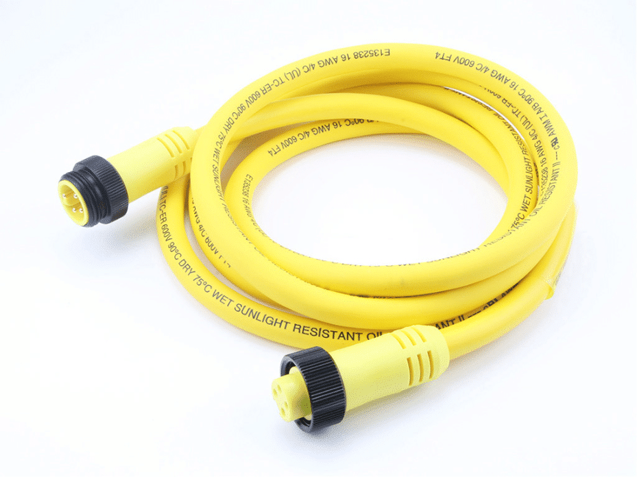Mini-Change A-Size Double-Ended Cordset, 4 Poles, Male (Straight) to Female (Straight), 16 AWG, Yellow TPE Cable, 4.0m (13.12') Length