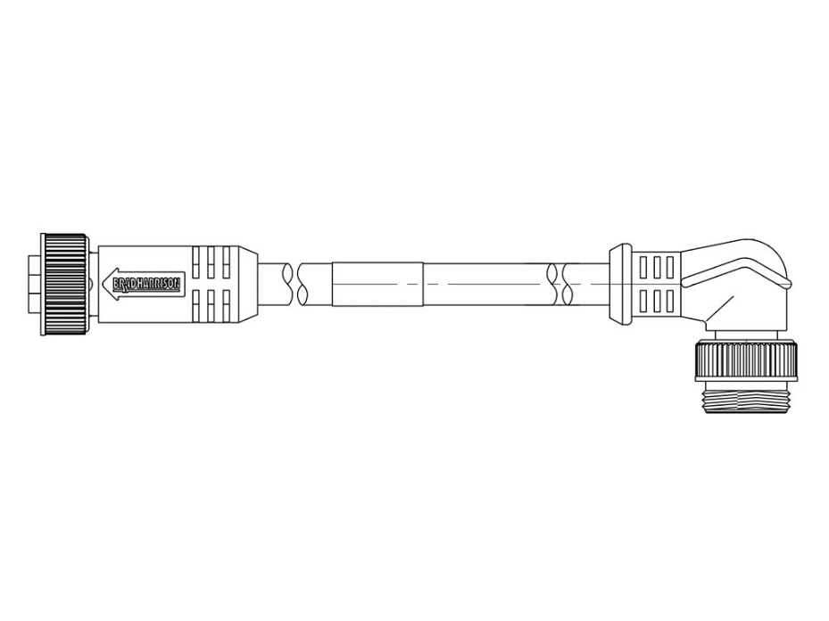 Mini-Change A-Size Double-Ended Cordset, 4 Poles, Male (90°) to Female (Straight), 16 AWG, Yellow TPE Cable, 18.0m (59.05') Length
