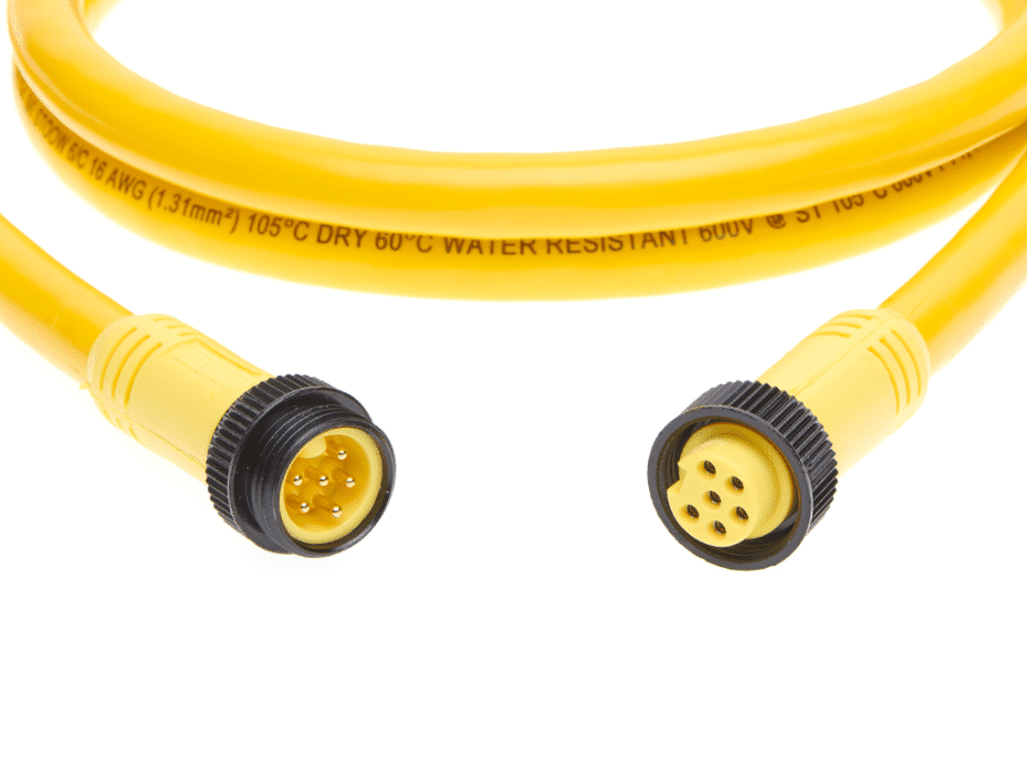 Mini-Change A-Size Double-Ended Cordset, 6 Poles, Male (Straight) to Female (Straight), 16 AWG, Yellow PVC Cable, 1.83m (6.0') Length