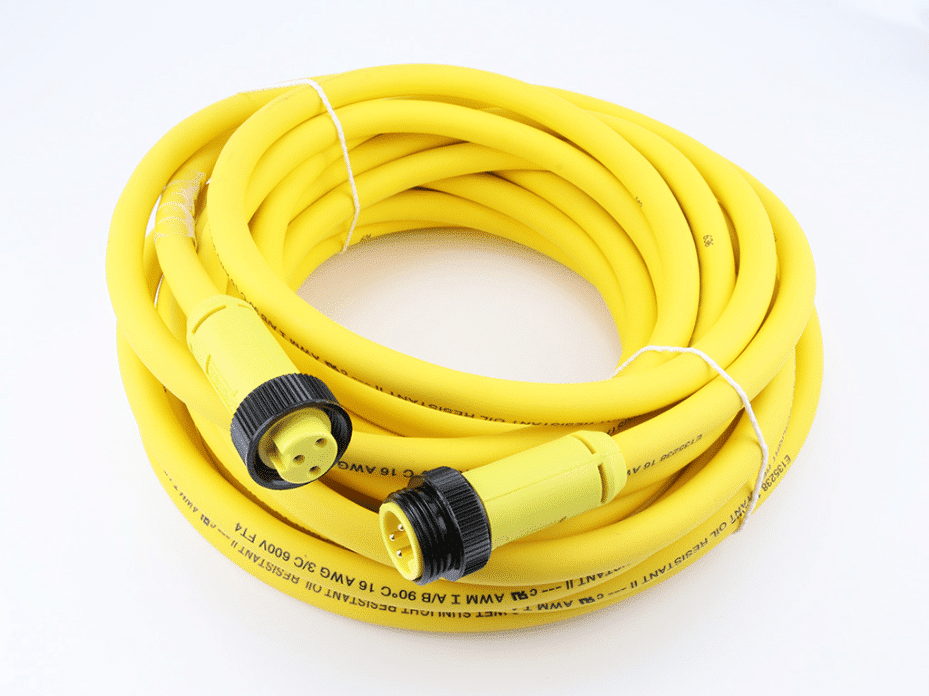 Mini-Change A-Size Double-Ended Cordset, 3 Poles, Male (Straight) to Female (Straight), 16 AWG, Yellow TPE Cable, 10.0m (32.81') Length