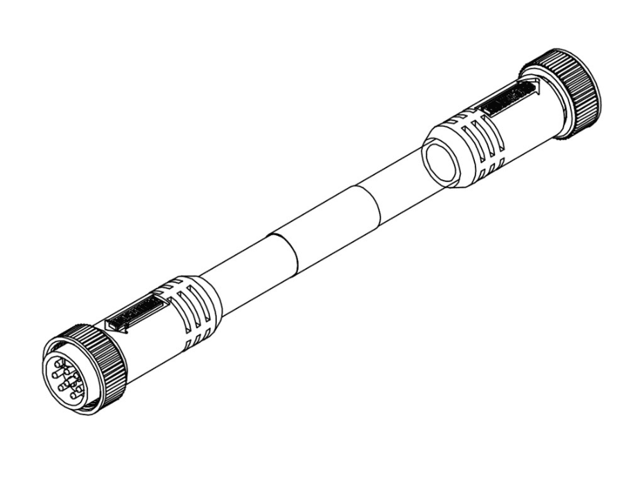 Mini-Change B-Size Double-Ended Cordset, 8 Poles, Male (Straight) to Female (Straight), 16 AWG, Yellow PVC Cable, 6.10m (20.0') Length