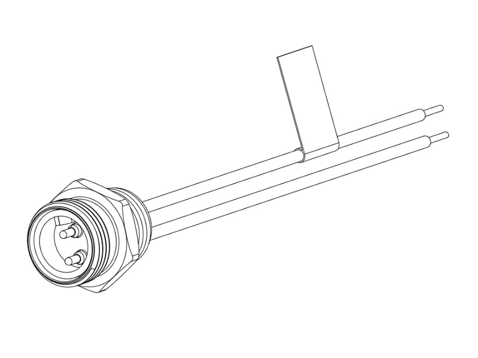 Mini-Change A-Size Receptacle, 2 Poles, 1/2" - 14 NPT Threads, Male (Straight) to 16 AWG Leads, 0.305m (1.0') Length