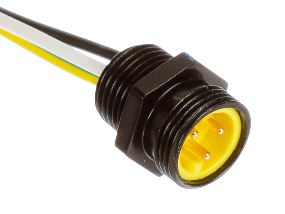 Mini-Change A-Size Receptacle, 3 Poles, 1/2" - 14 NPT Threads, Zinc Die-Cast, Male (Straight) to 16 AWG Leads, 0.5m (1.64') Length