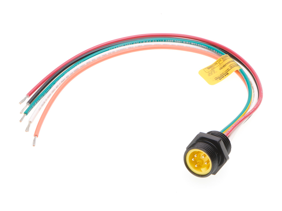 Mini-Change A-Size Receptacle, 5 Poles, 1/2" - 14 NPT Threads, Male (Straight) to 16 AWG Leads, Zinc Die-Cast with Black Epoxy, 0.305m (1.0') Length