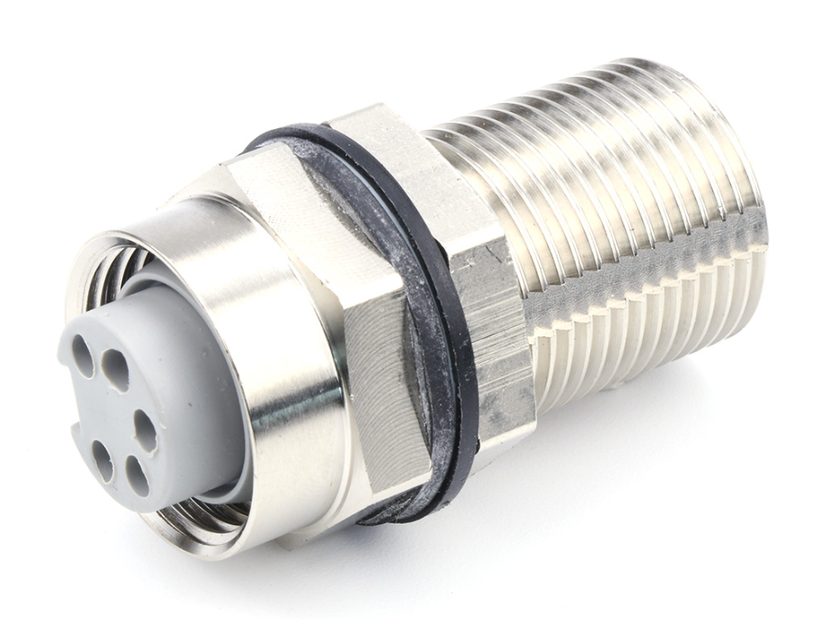 Mini-Change A-Size Bulkhead Feed-Through, 4 Poles, 7/8-16UN, Nickel Plated Brass, 0.049m (1.94") Length, 600V