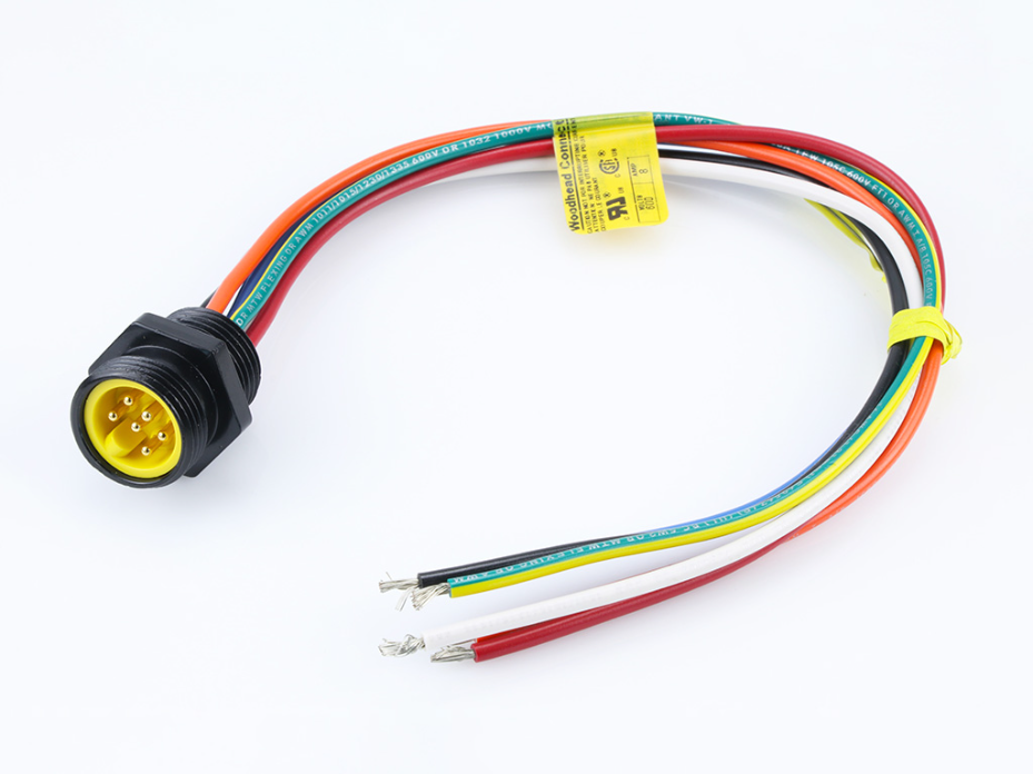Mini-Change A-Size Receptacle, 6 Poles, 1/2" - 14 NPT Threads, Male (Straight) to 16 AWG Leads, 0.305m (1.0') Length
