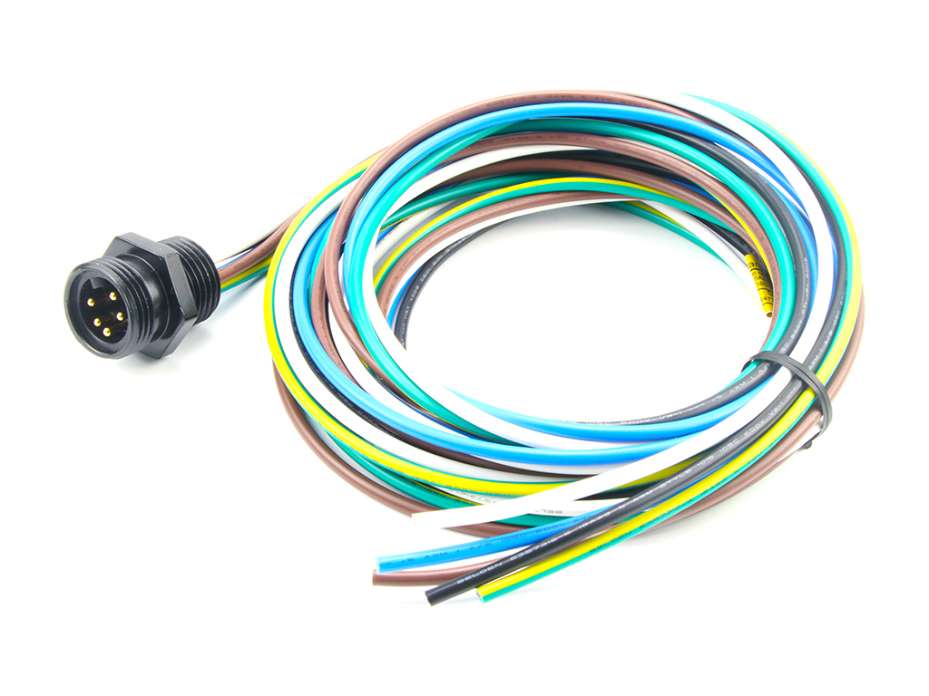 Mini-Change Receptacle, 5 Poles, 1/2" - 14 NPT Threads, Male (Straight) to 16 AWG Leads, 2.0m (6.56') Length