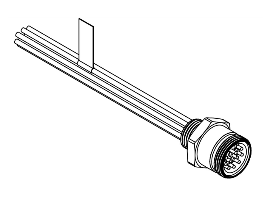 Mini-Change C-Size Receptacle, 10 Poles, Single Key, 1/2" - 14 NPT Threads, Male (Straight) to 16 AWG Leads, 1.83m (6.0') Length