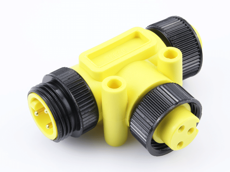 Mini-Change Drop Tee, 3 Pole, Female to Male with Female Drop, Yellow