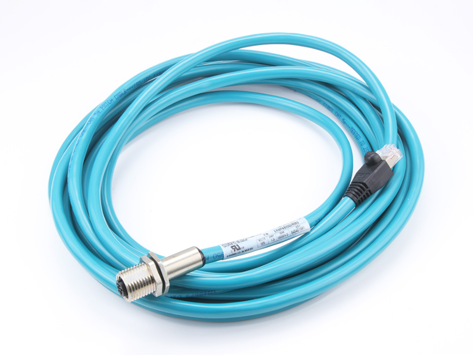 Ultra-Lock (M12) D-Coded to RJ-45 Adapter, Straight to Straight, 4-Pole Female to RJ45 Male, Unshielded PVC, 5.0m (16.40') Length
