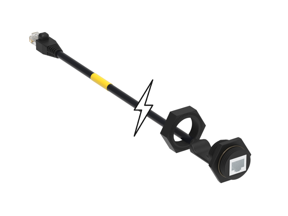 Brad RJ-Lnxx Industrial Ethernet Receptacle, Female (Straight) to Male (Straight), 10Base T, Solder PCB and Cable Termination, 0.305m (1.0') Length