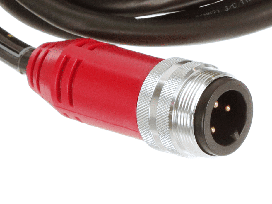 BradPower D-Size (1 3/8”–M35) Double-Ended Cordset, 3 Poles, Male (Straight) to Female (Straight), 10 AWG, Black TPE Cable, Red Overmold, 5.0m (16.40') Length
