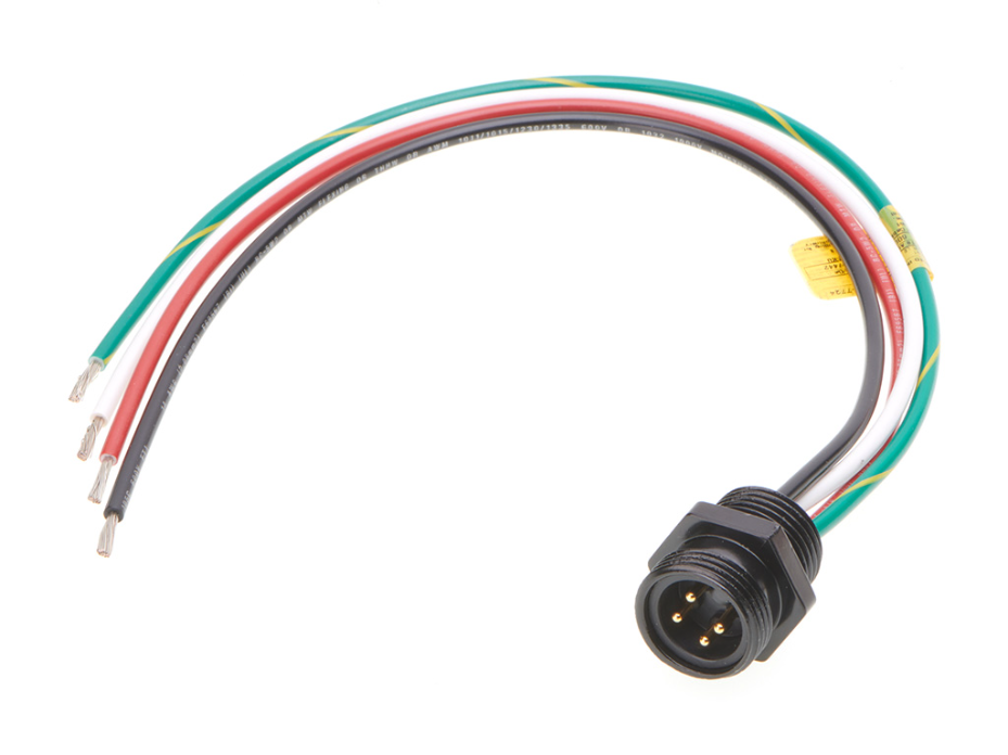 BradPower A-Size (7/8”–M22) Receptacle, 4 Poles, Male, 1/2" - 14 NPT, 16/1 AWG, 0.5m (19.7") Length