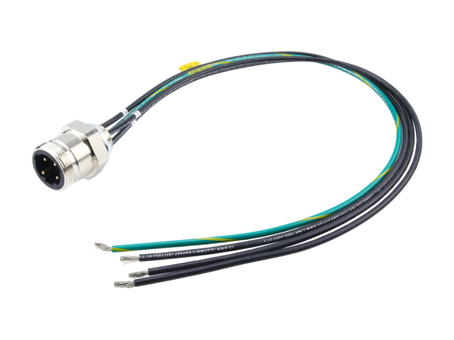 BradPower C-Size (1 1/8”–M29) Receptacle, 4 Poles, Tri-Key, 1/2" - 14 NPT, Male (Straight) to 12 AWG Leads, 0.30m (11.81") Length