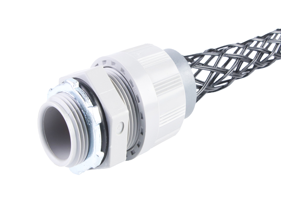 MAX-LOC Strain Relief Cord-Sealing Grip, 3/4" NPT, Straight Male, Cable Diameter 15.88-19.05mm (.625-.750"), Non-Metallic Mesh with Lock Washer