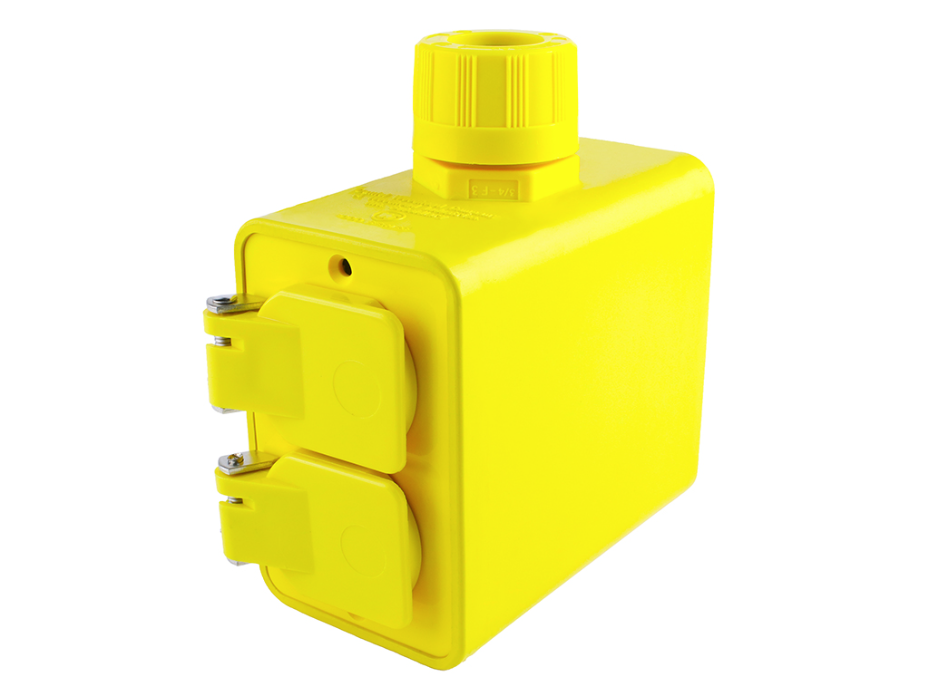Super-Safeway Multiple Outlet Box, Extended Depth, 2-Sided, F3 3/4" Cord  Grip Body, with Flip Lids for (2) Duplex Not Included