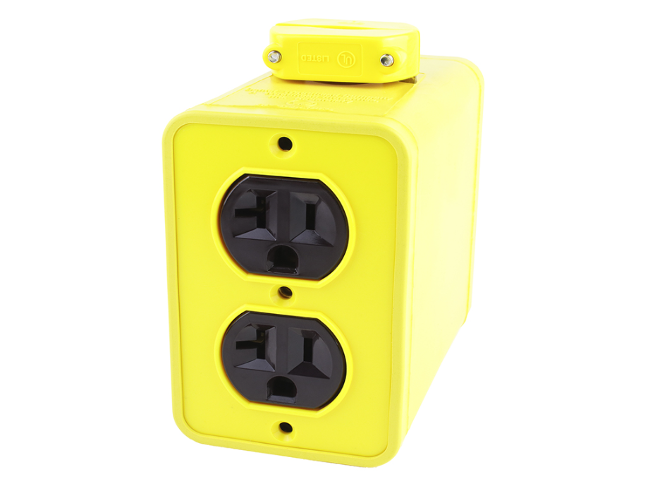 Super-Safeway Multiple Outlet Box, Extended Depth, 2-Sided, NEMA 5-20, Cord Clamp, Duplex Cover Plates
