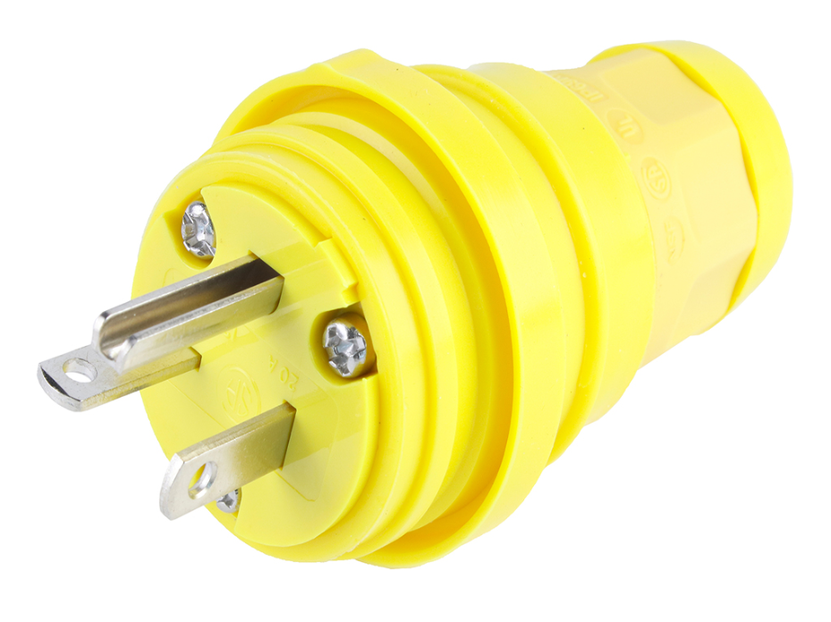 Watertite Extreme Plug, 2 Pole/3 Wire, NEMA 5-20, 125V, Cord Grip Body Size F2, Silicone Husk