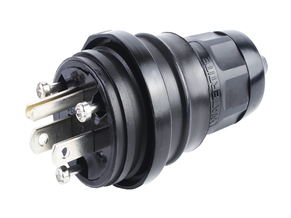 Watertite Extreme Plug 2 Pole/3 Wire, NEMA 5-15, 125V, Cord Grip Body Size F2, Black, Silicone Husk