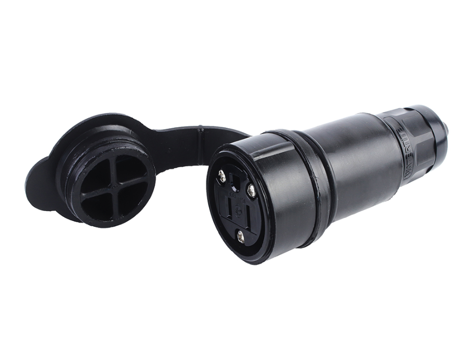 Watertite Extreme Extra-Hard Outdoor Use Connector, 2 Pole/3 Wire, NEMA 5-15, 125V, Cord Grip Body Size F2, Black, Silicone Husk