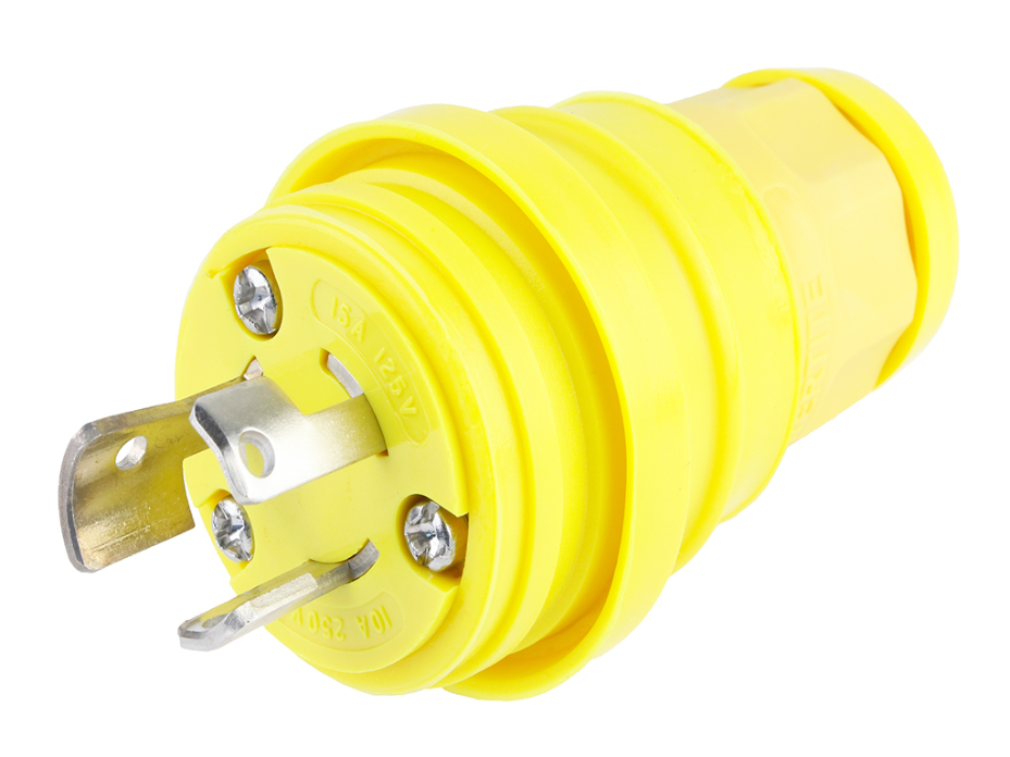 Watertite Extreme Plug with Locking Blade, 3 Pole/3 Wire, Non-NEMA, 15A/125V, 10A/250V, Cord Grip Body Size F2, Silicone Husk