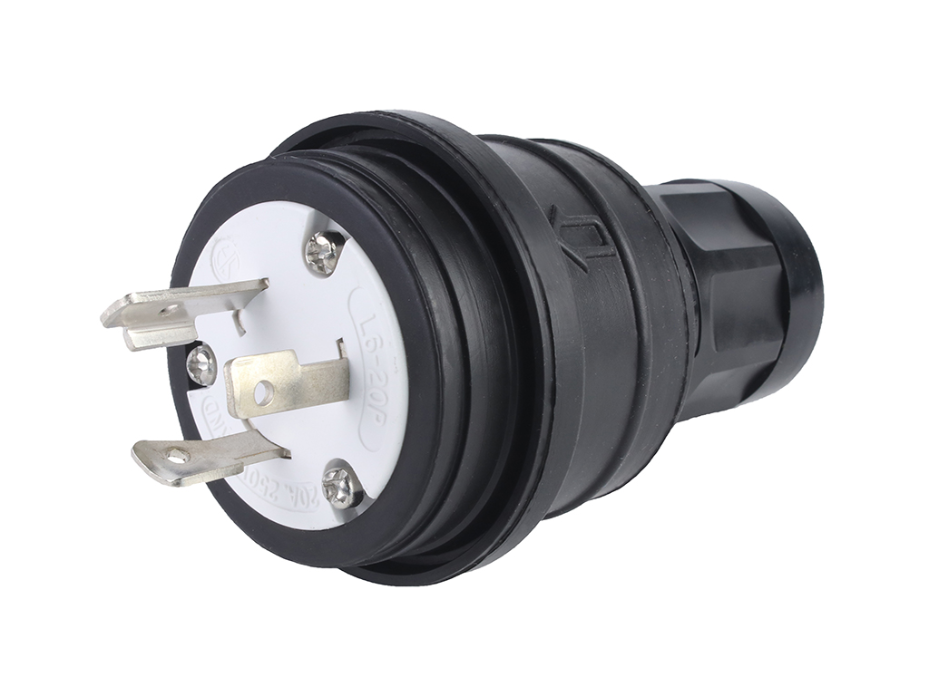 Watertite Extreme Extra Hard Outdoor Plug with Locking Blade, 2 Pole/3 Wire, NEMA L6-20, 250V, Cord Grip Body Size F3, Black