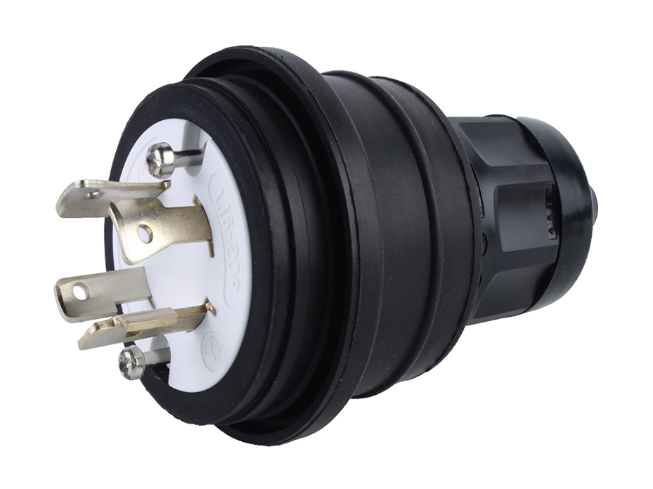 Watertite Extreme Extra Hard Outdoor Plug With Locking Blade, 3 Pole/4 Wire, NEMA L16-20, 3ø 480V, Cord Grip Body Size F3, Black