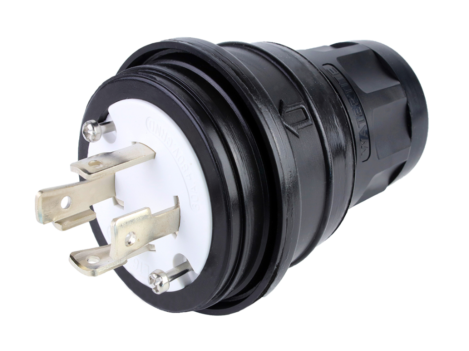 Watertite Extreme Extra Hard Outdoor Plug with Locking Blade, 3 Pole/4 Wire, NEMA L16-30, 3ø 480V, Cord Grip Body Size F4, Black
