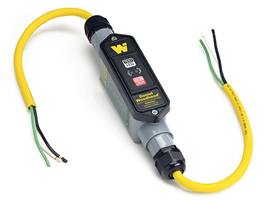 Super-Safeway In-Line Industrial GFCI, IP69K, Portable, Single Phase, Manual Reset, Flying Leads (Primary), NEMA 5-20 Watertite Extreme Receptacle (Secondary), 20A, 120V, 12/3 SJEOOW Cord, 5.18m (17') Cord Length